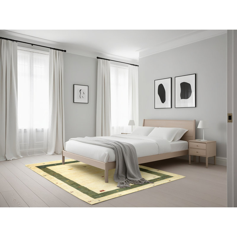 Tapis abstrait vert / beige Guarascio, Rectangle 5 pi x 7 pi