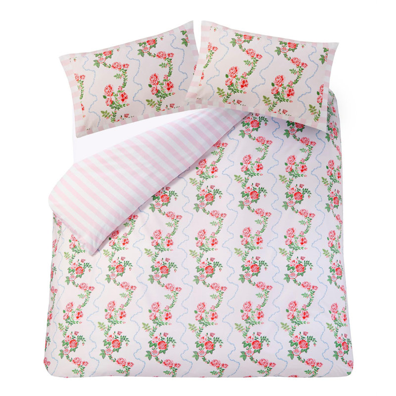 Cath Kidston Rose Flutter Pink Duvet Cover Set Floral Themed Super King Bedding, Super King