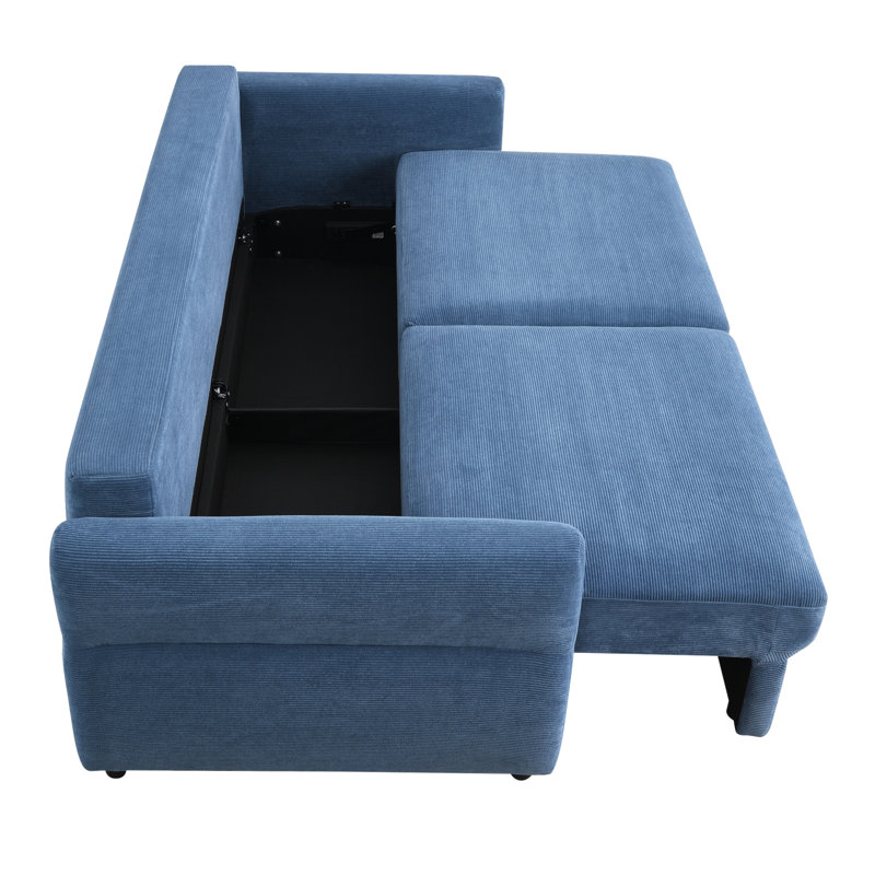 Canapé-lit en tissu avec rangement Haran, Bleu