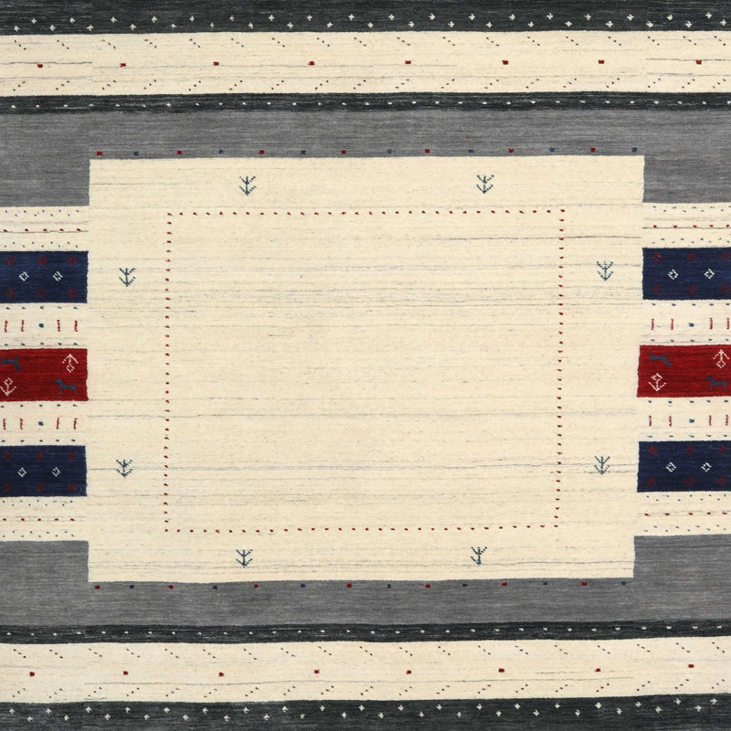 Tapis contemporain ivoire / gris, Carré 4 pi