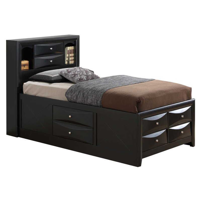 Lit contemporain élégant avec rangement, Noir, Complète