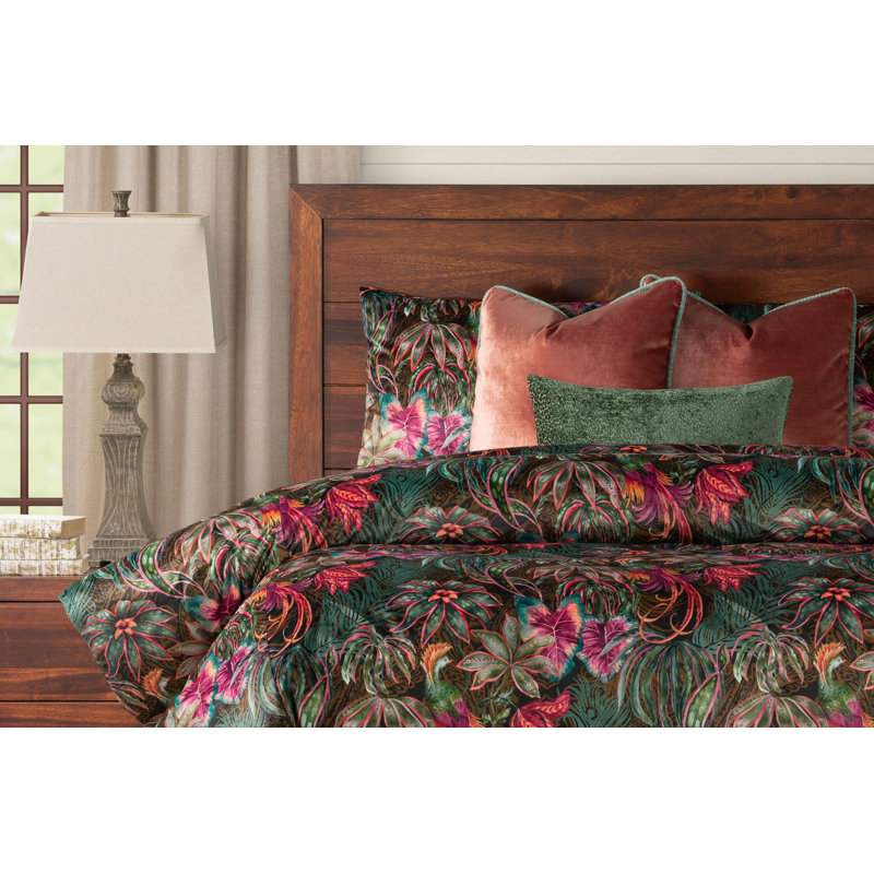 Tropical Floral Print Velvet Duvet Cover & Insert Set, Twin Duvet Cover + 1 Sham + 2 Pillows