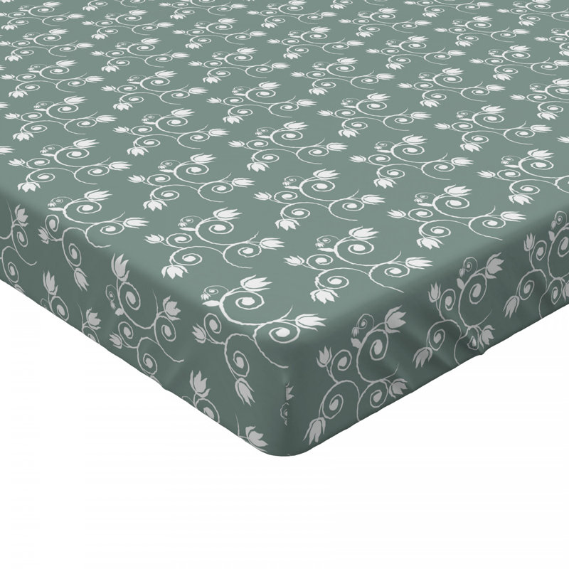 Full Dark Green and White Floral Microfiber Fitted Sheet