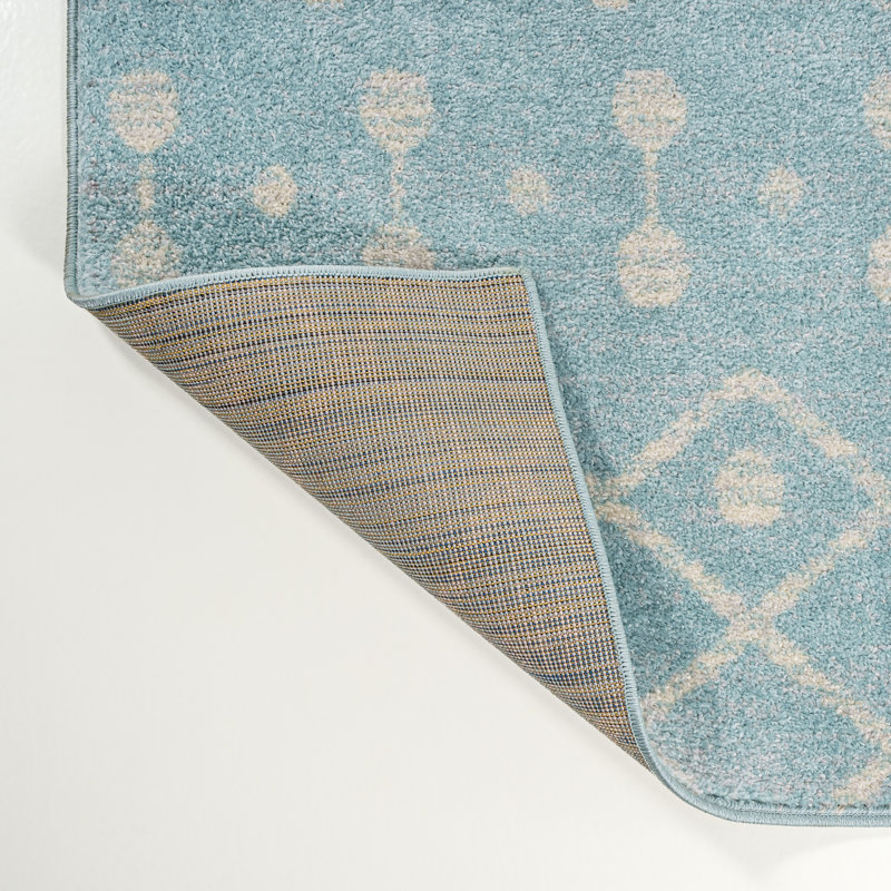 Kemesha Moroccan Beni Souk Turquoise/Cream Rug, Rectangle 7'9" x 10'