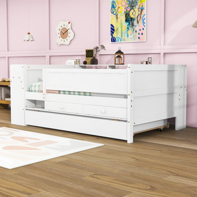 Lit de jour simple avec lit gigogne simple, bureau d'étude et station de charge USB intégrée
