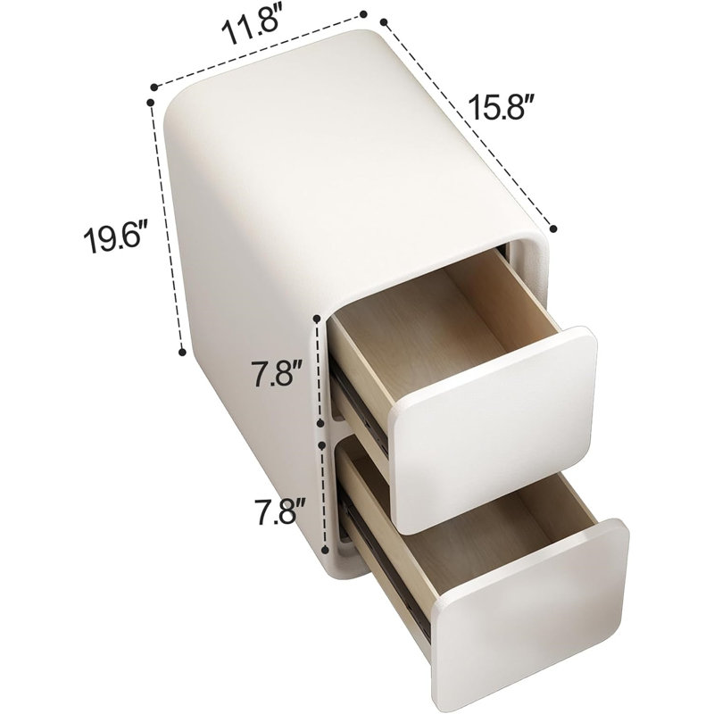 Table de chevet en bois massif, table de chevet en cuir avec 2 tiroirs de rangement spacieux, table de chevet étroite, table de bout, conception compacte, parfaite pour la chambre à coucher, petits espaces