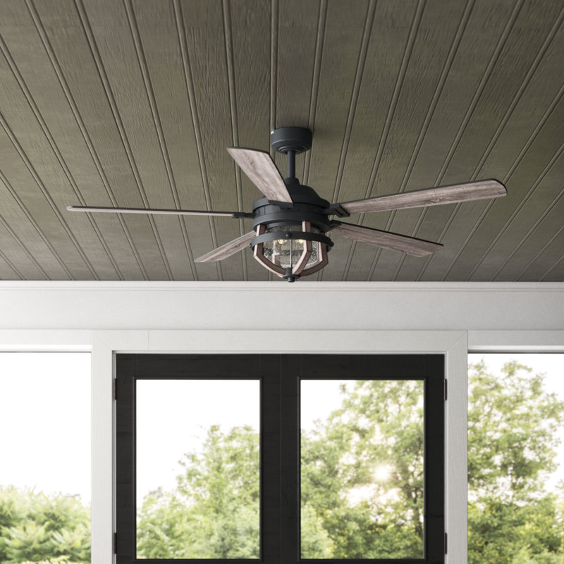 Gil 54" W Integrated LED Ceiling Fan, Matte Black/Rustic Oak