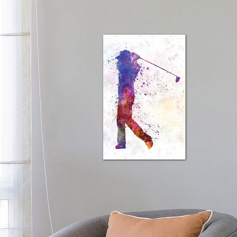 «Golfeur Swing Silhouette» par Paul Rommer - impression d'art graphique, Toile tendue, H 26 po x l 18 po x 1,5 po