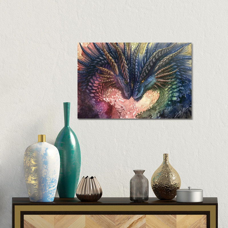 Dragon Love - Framed Wall Art Print, 12" H x 18" W, Wrapped Canvas, Does Not Apply