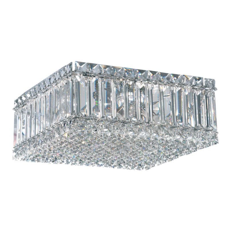 Quantum Crystal Flush Mount, Polished Stainless Steel, 6" H x 12" W x 12" D