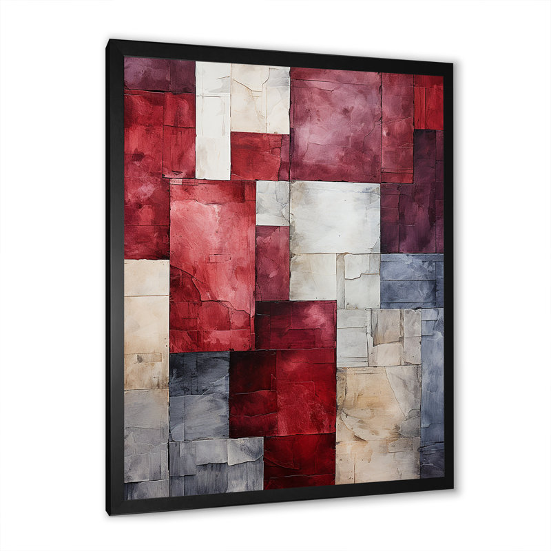 Maroon Mosaics Abstract Shapes - formes abstraites, art mural, H 20 po x l 12 po x P 1 po, Cadre photo noir simple