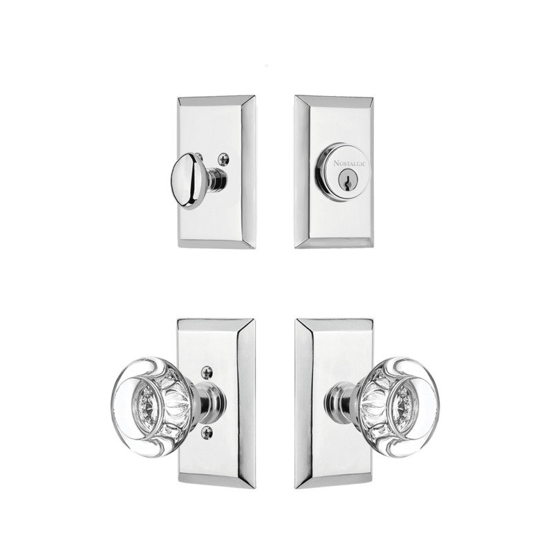 Ensemble d'entrée de studio Nostalgic Warehouse avec bouton rond en cristal transparent en nickel satiné, Nickel satiné