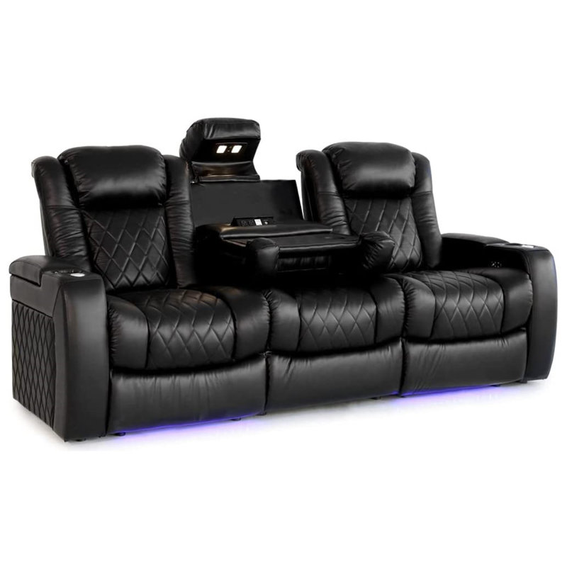 Upholstered Home Theater Seating with Cup Holder, Black, Dark Chocolate