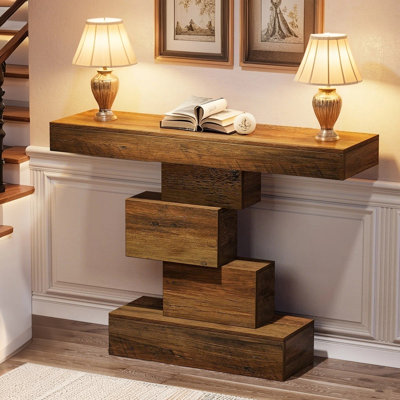 42.5" Console Table, Wood Sofa Table Accent Table with Geometric Base