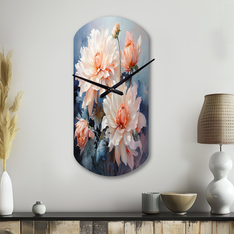 Impression romantique Peach Chrysanthemums Romantic Impression I - Chrysanthemums, horloge murale cylindrique pêche, Grand