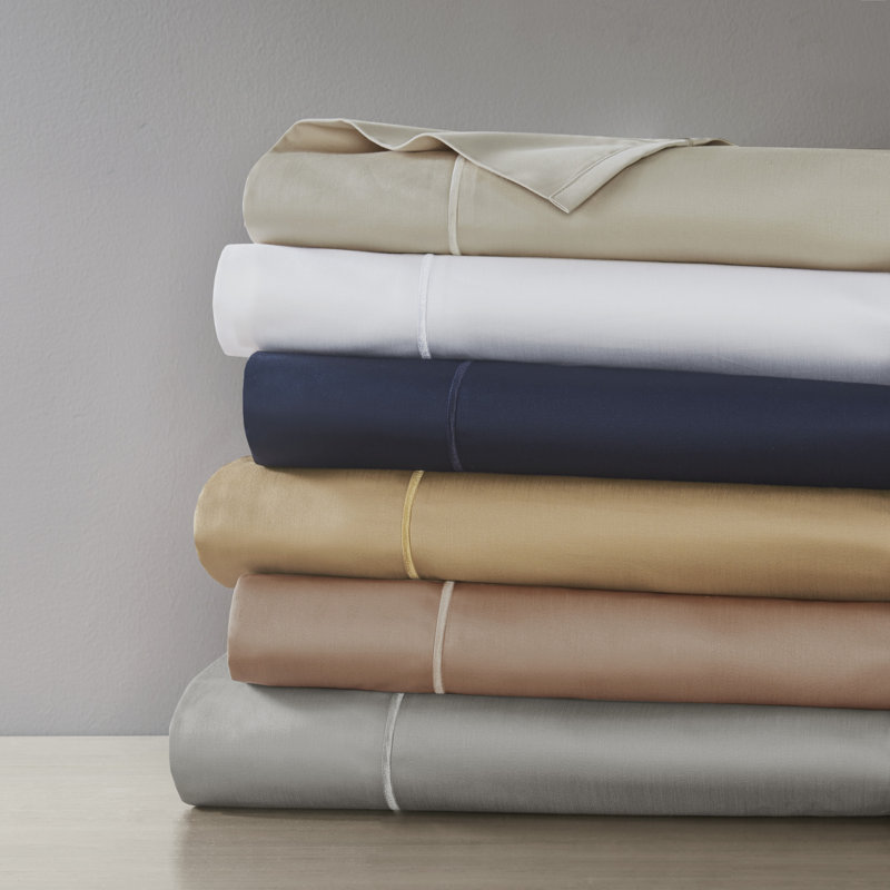 Ensemble de draps en coton 600 fils Pima, Ensemble de draps pour très grand lit divisé + d, Bleu marine