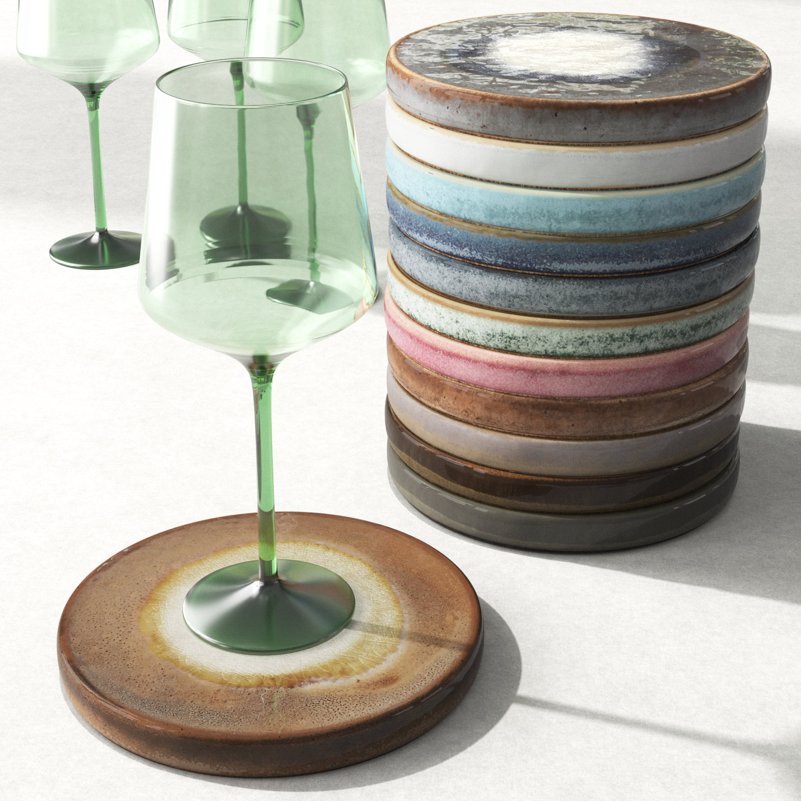 12 Piece Stoneware Reactive Glaze Coaster Set