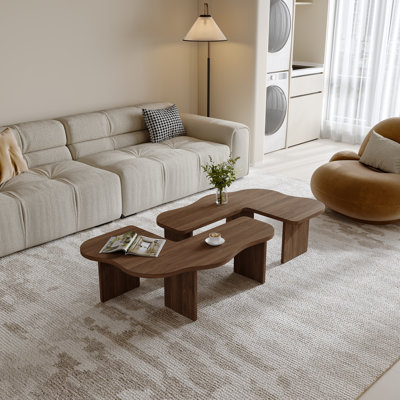 Ensemble de tables basses contemporaines en bois de noyer avec un design polyvalent pour le salon et la chambre à coucher, réglable et multifonctionnel pour tout espace