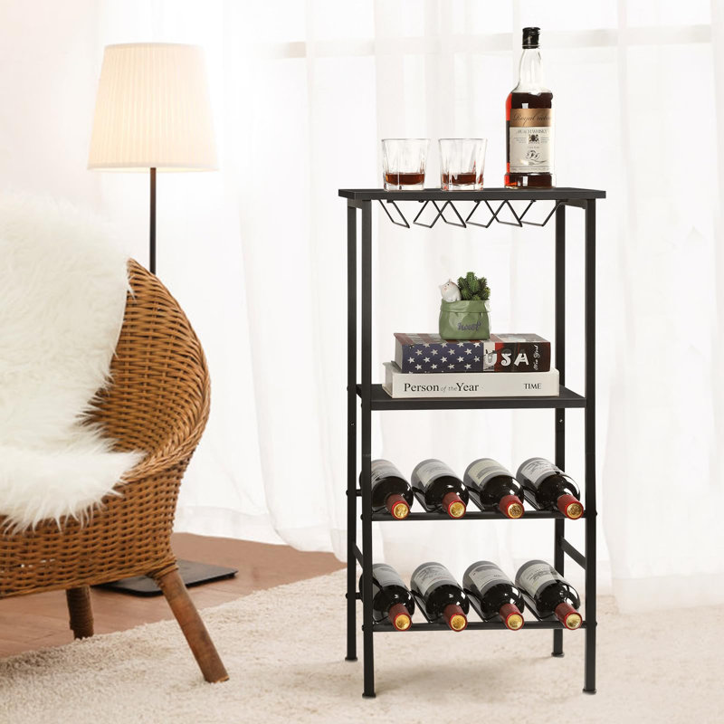 8 Bottle Wine Bottle & Glass Rack Black