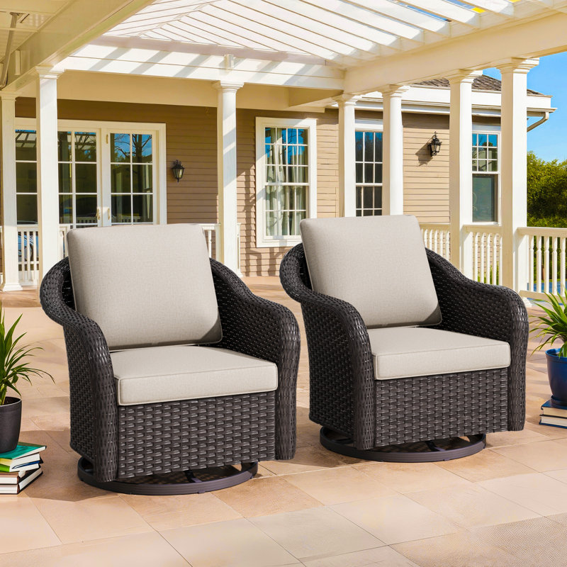2-person Outdoor Patio Rattan Swivel Rocking Chair, Beige