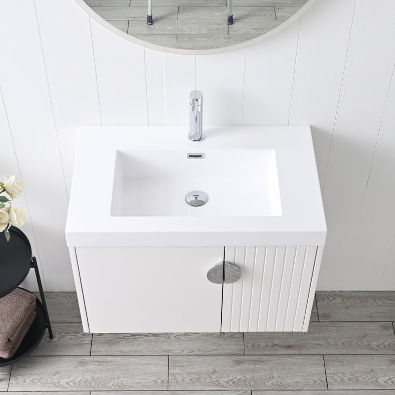 Meuble-lavabo mural flottant avec lavabo 30 po Rakeshia, Blanc