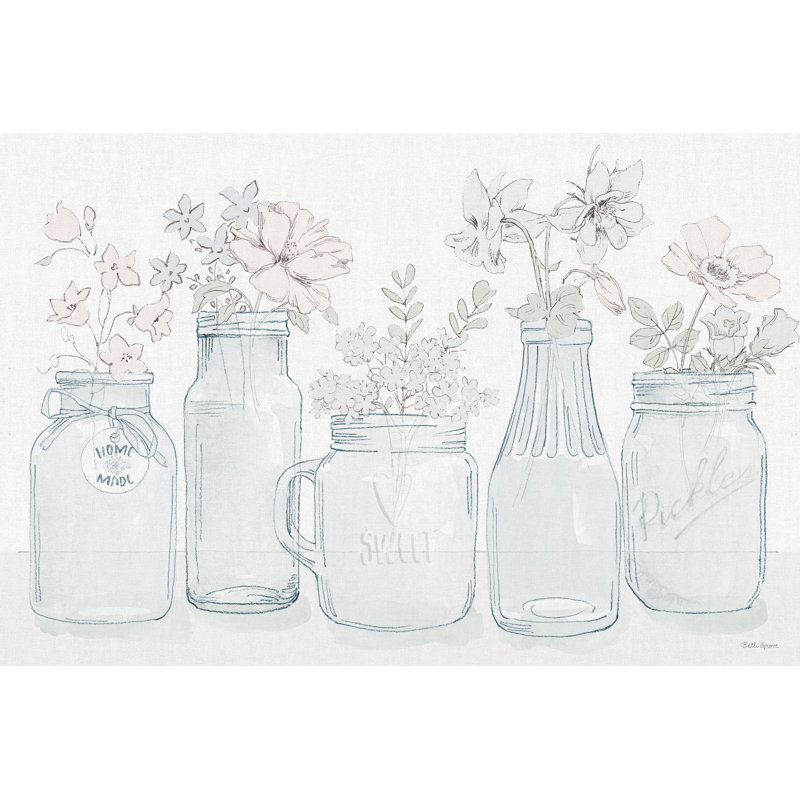 «Peaceful Petals I Blue Grey» par Beth Grove - reproduction imprimée, H 20 po x l 30 po, Toile tendue