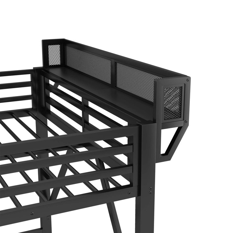 Lit mezzanine double avec bureau pliable et station de charge intégrée