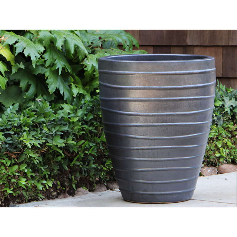 Jardin de Nice Grand Pot de fleurs en céramique émaillée, lot de 3 - Intérieur/Extérieur, Noir mat