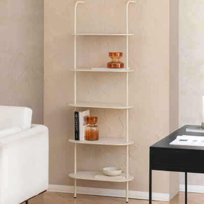 Corle 72" H x 24" W x 12" D 5-Tier Ladder Iron Bookcase Chalk White