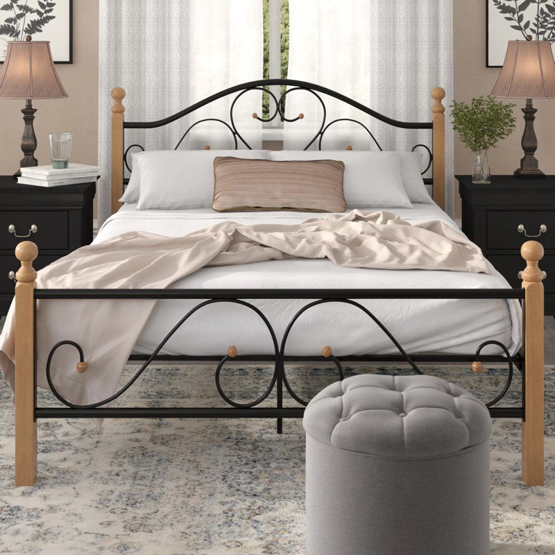 Wannamaker Metal Bed, Beige/Black, European Kingsize (160 x 200 cm)
