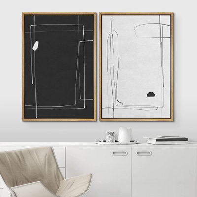 BAW " Black And White Line Art Polygon Collage Chic " 2 - Pieces