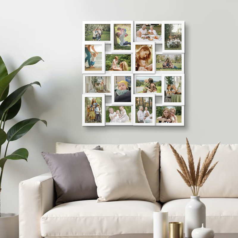 Cadre photo mural, galerie Collage, 16 photos, Blanc