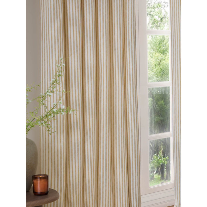 Hebden Striped 100% Cotton Pencil Pleat Curtains, Yellow, 168cm Width x 229cm Drop