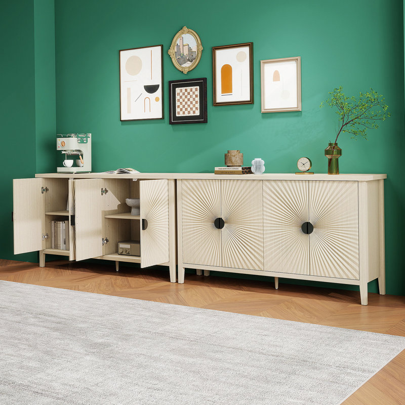 Buffet à 4 portes, buffet sculpté avec rangement, armoire à café moderne avec tablette réglable pour le salon, la salle à manger et la cuisine