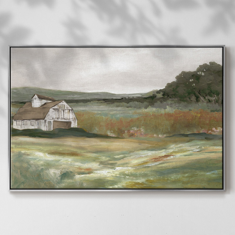 " Afternoon On The Farm ", 27" H x 41" W x 2" D, Silver Framed Canvas