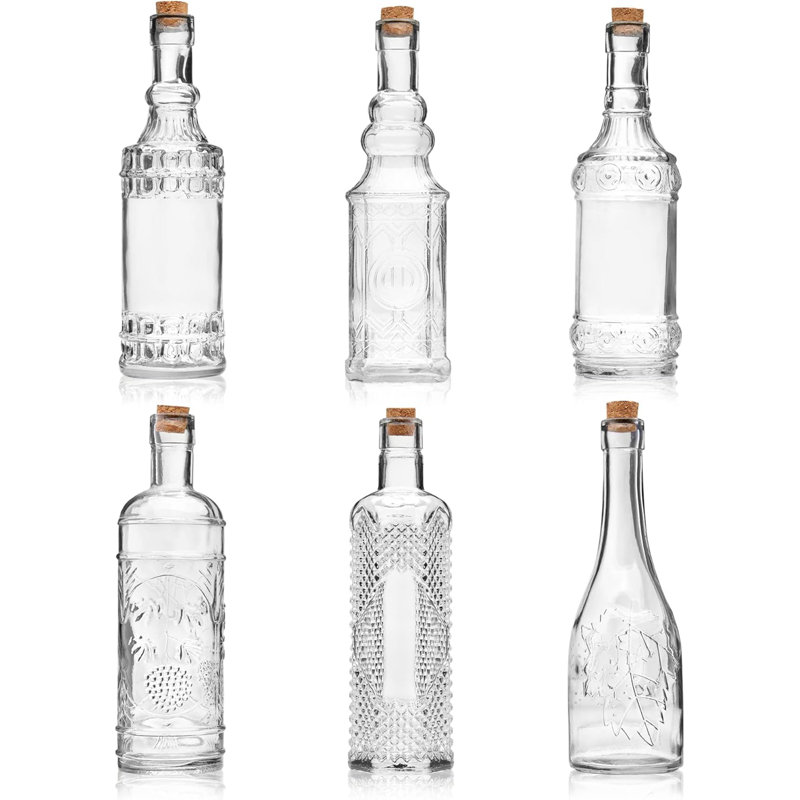Assorted Clear Glass Bottles with Corks, 6 Pack