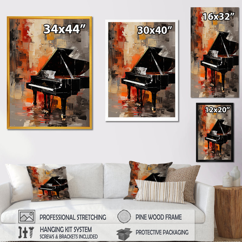 Classical Black Piano Sonata II - Piano, art mural, Toile tendue, H 32 po x l 24 po x P 1 po