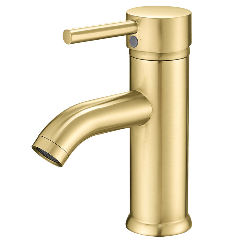 Single hole 1-handle WaterSense Low-arc Commercial/Residential Handle Bathroom Sink Faucet with Drain, Gold, 2.95