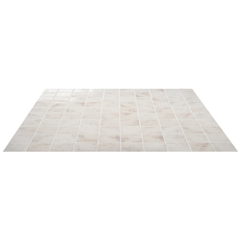 Greta 5x5 Glossy Textured Porcelain Tile, Seashell White
