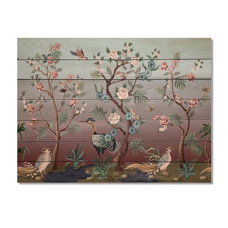 " Chinoiserie With Birds And Peonies XI " Painting Print, 10" H x 20" W x 0.78" D