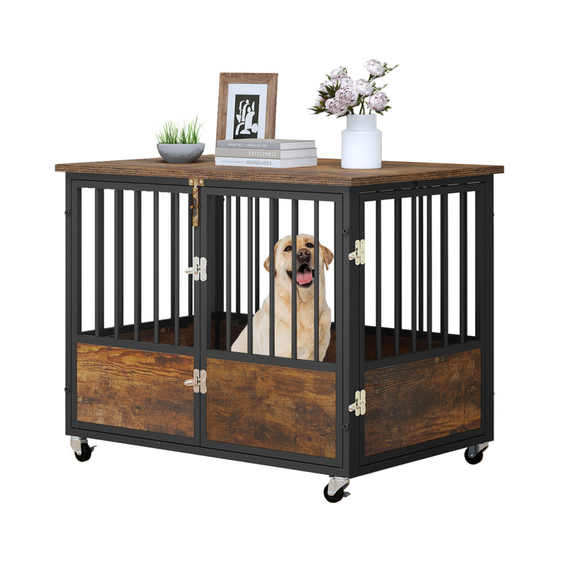 Cage pour chien robuste avec 2 portes Archie & Oscar, H 29,5 po x l 37,8 po x P 23,6 po, Brun rustique / noir