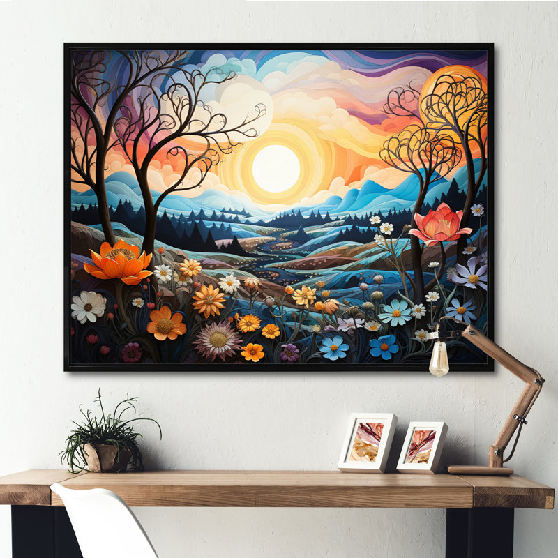 Sian Art Mandala Sky III - Asian Art Wall Decor, H 12 po x l 20 po x P 1 po, Cadre flottant noir