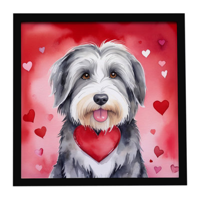 Bearied Collie My Valentine, reproduction d'art encadrée