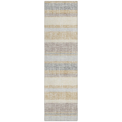 Machine Washable Indoor/Outdoor Xhevrie Gold Rug