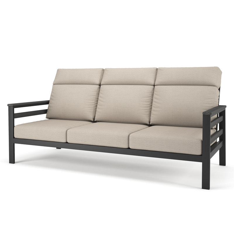 Canapé d'extérieur en métal avec coussin Sunbrella Townsend, Gris, Argent coulé