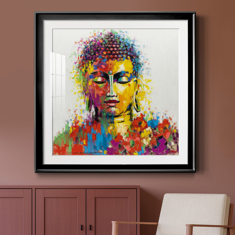 Bouddha - peinture encadrée, Papier encadré noir, H 30,5 po x l 30,5 po x P 1,5 po