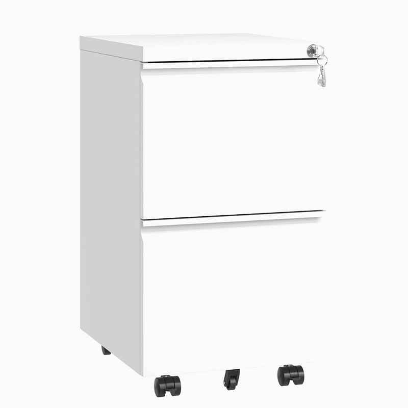 2 Drawer Metal  Mobile File Cabinet, Rolling File Cabinet With Lock For Hanging Legal/Letter/A4 Size,Fully Assembled Except Wheels
