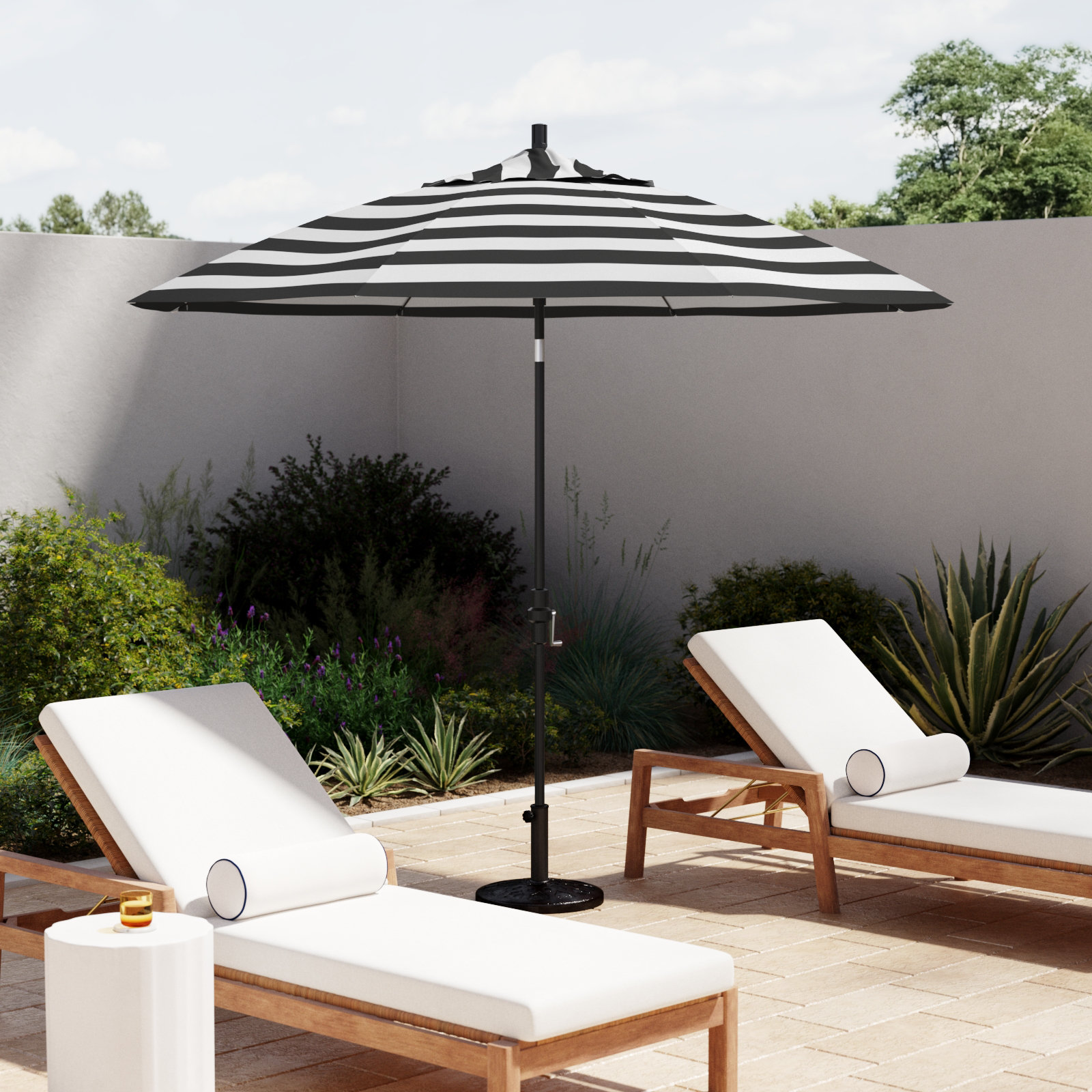 Roverta 9' Sunbrella® Market Umbrella, Cabana Classic Black Stripe Sunbrella®, Black