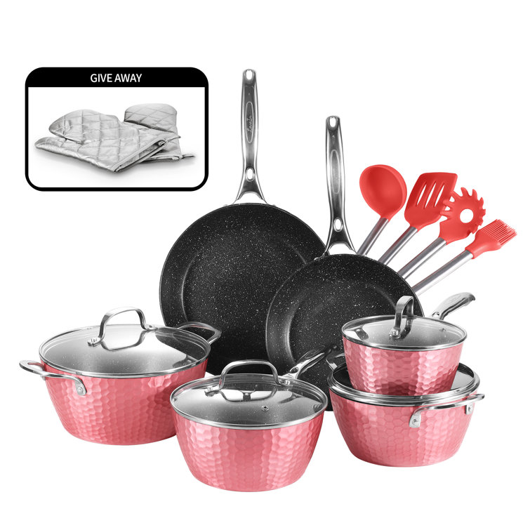 KUTIME 14 - Piece Non-Stick Aluminum Cookware Set & Reviews