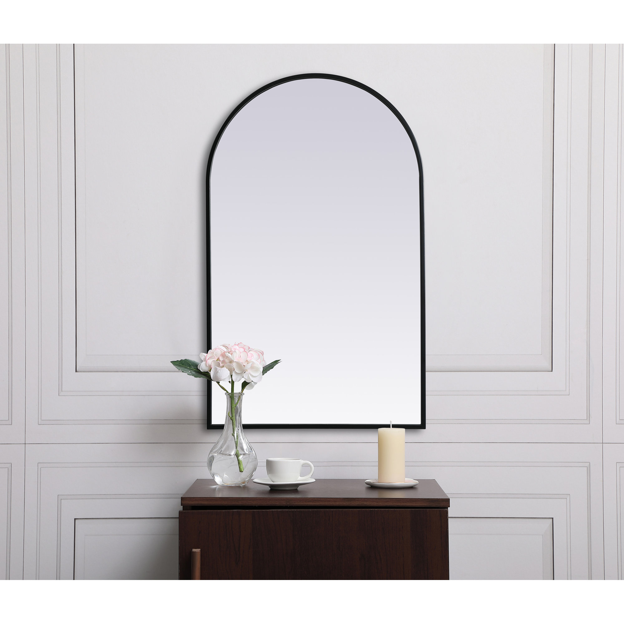 Sabine Metal Arch Wall Mirror, 36" x 22", Black